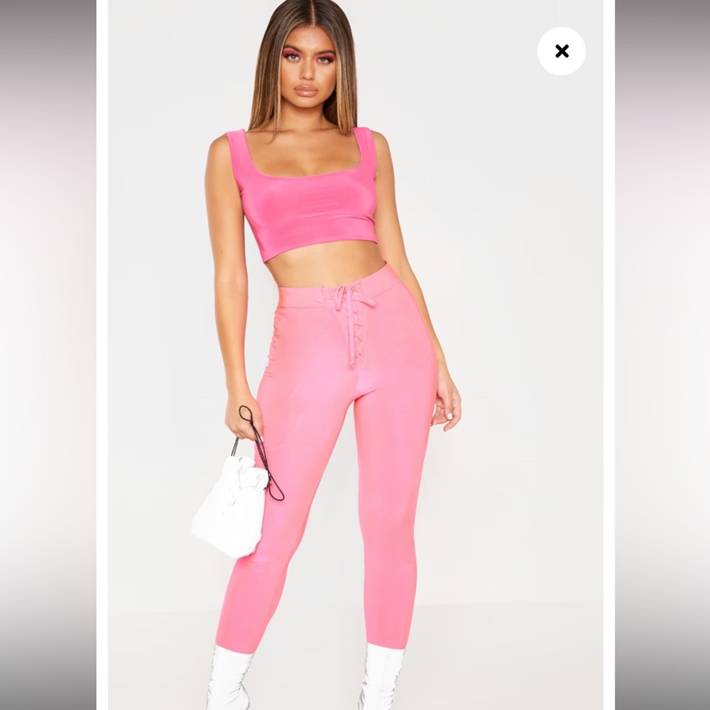 NWT Neon pink Pretty Little Thing tie up spandex leggings size XS